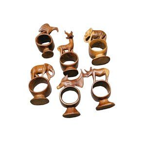 Hand Carved Wooden Safari Napkin Holders Made in Kena Africa‎ Set of 6